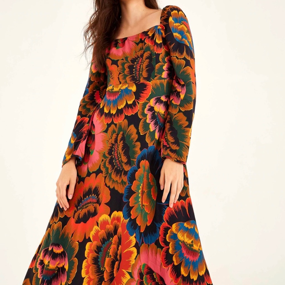 Farm Rio Colorful Flowers Midi Dress